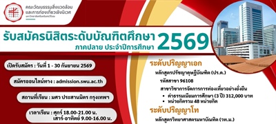 รับสมัครนิสิตระดับบัณฑิตศึกษา ภาคปลาย ประจำปีการศึกษา 2569 จำนวน 3 หลักสูตร