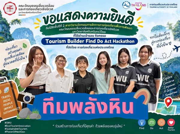ขอแสดงความยินดีเนื่องในโอกาสนิสิตผ่านการคัดเลือกเข้าสู่รอบกิจกรรม “Tourism Builder: Find Do Act Hackathon”